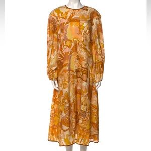 Zimmermann Tempo Abstract-Print Linen-Voile Midi Concert Dress Size 3 L Large